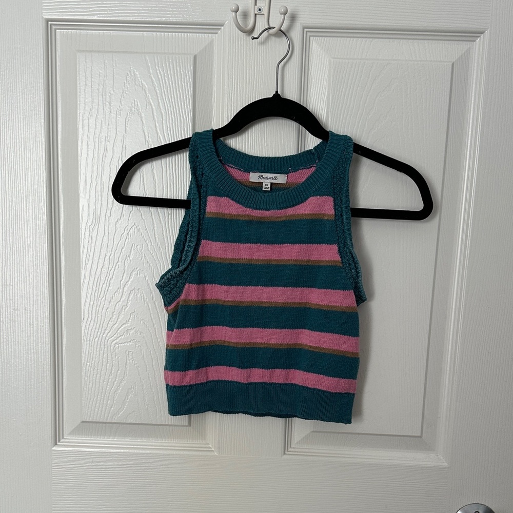 Madewell Teal and Pink Striped Crop Top